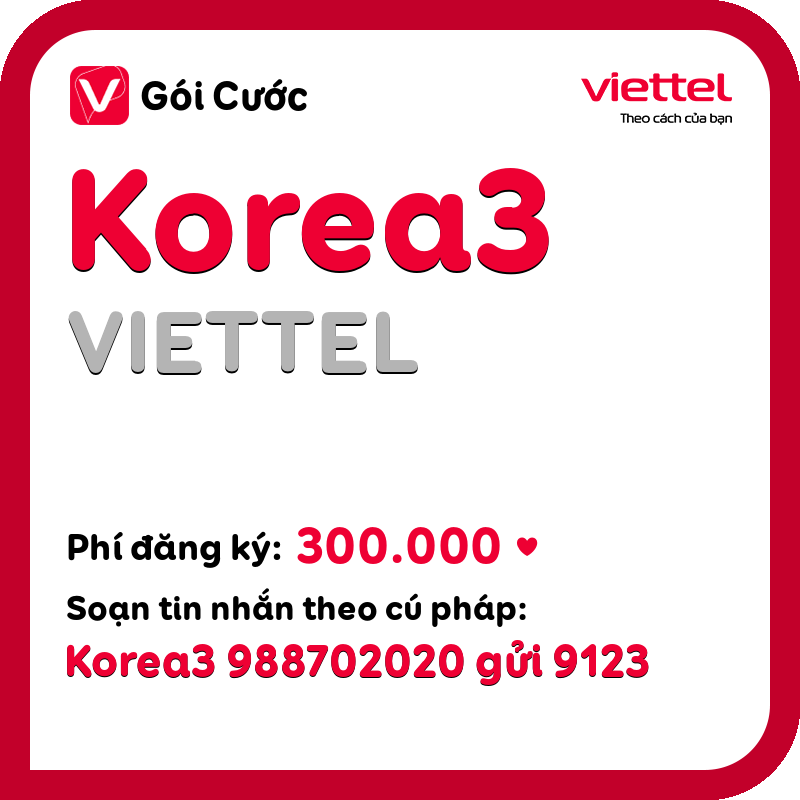 Đăng ký gói korea3 viettel